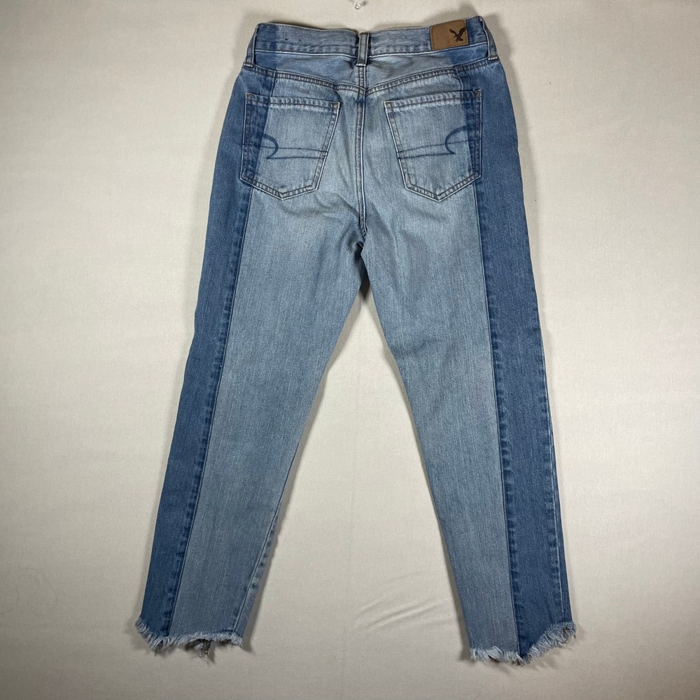 American Eagle Outfitters Vintage Hi Rise Colorblock Jeans Frayed Hem - Size 4 - Picture 3 of 11